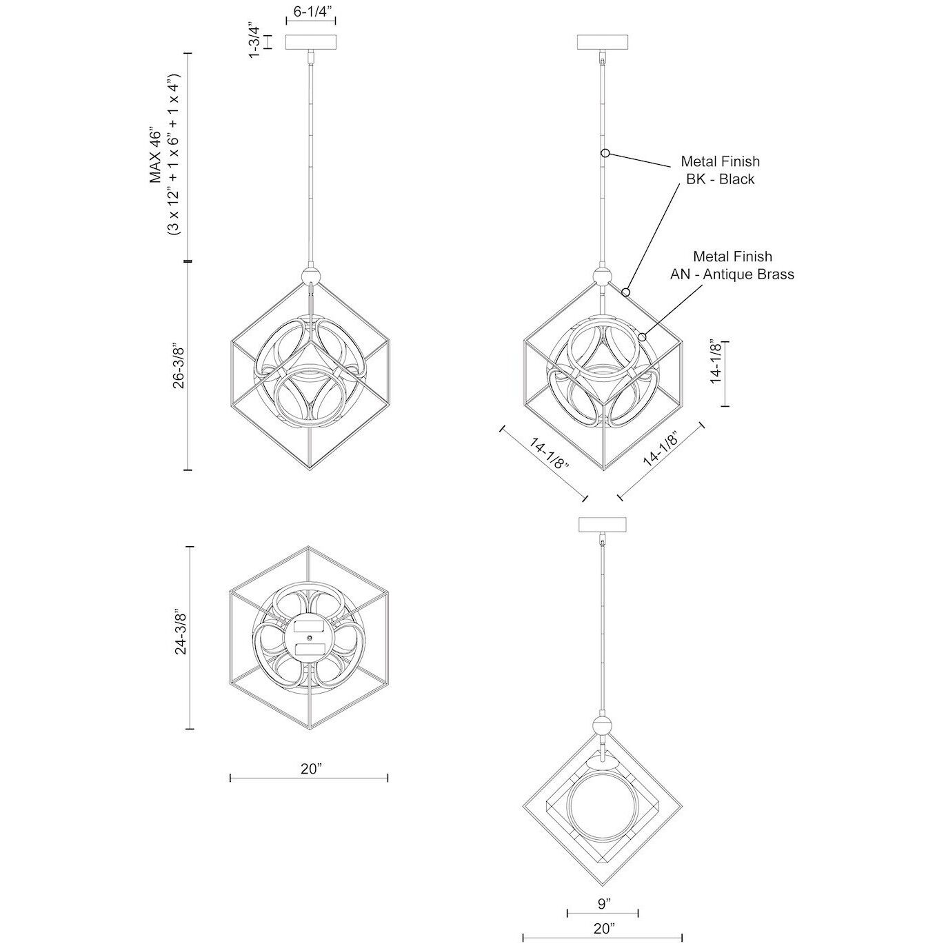 Monza LED 24.38 inch Black and Antique Brass Chandelier Ceiling Light
