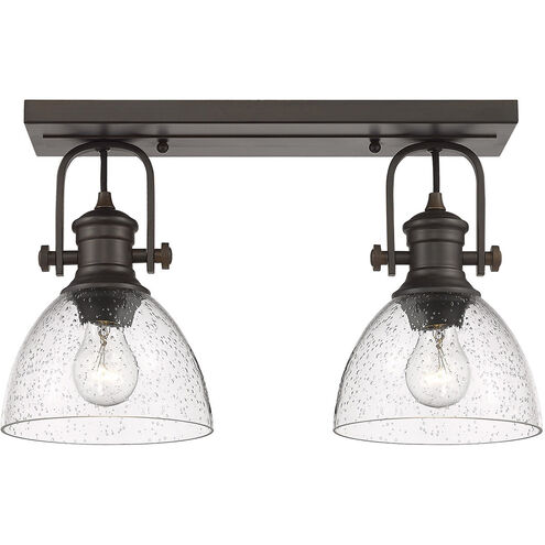Hines 2 Light 18 inch Rubbed Bronze Semi-flush Ceiling Light in Seeded Glass, Damp