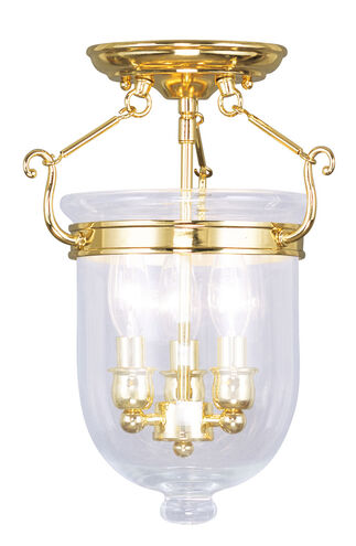 Jefferson 3 Light 10 inch Polished Brass Semi-Flush Mount Ceiling Light