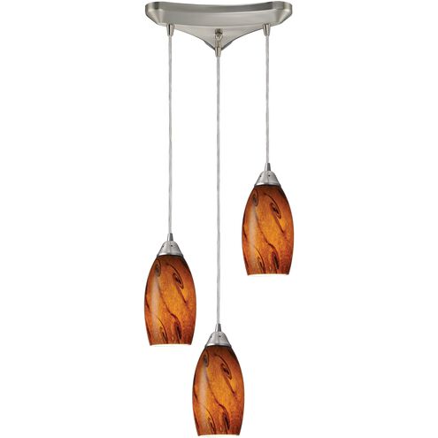 Galaxy 3 Light 10 inch Satin Nickel Mini Pendant Ceiling Light in Brown