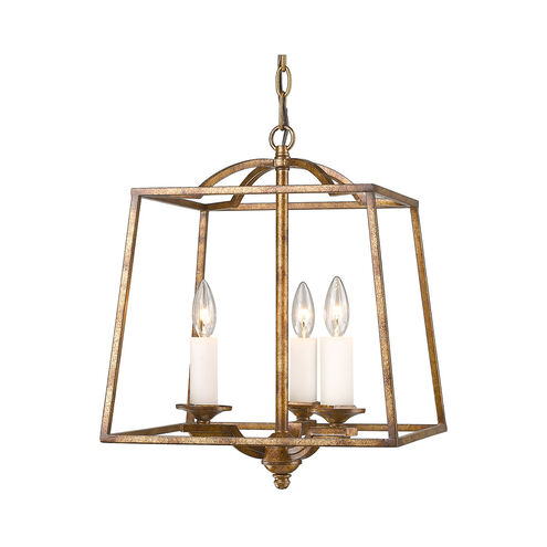 Athena 3 Light 15 inch Grecian Gold Pendant Ceiling Light, Caged