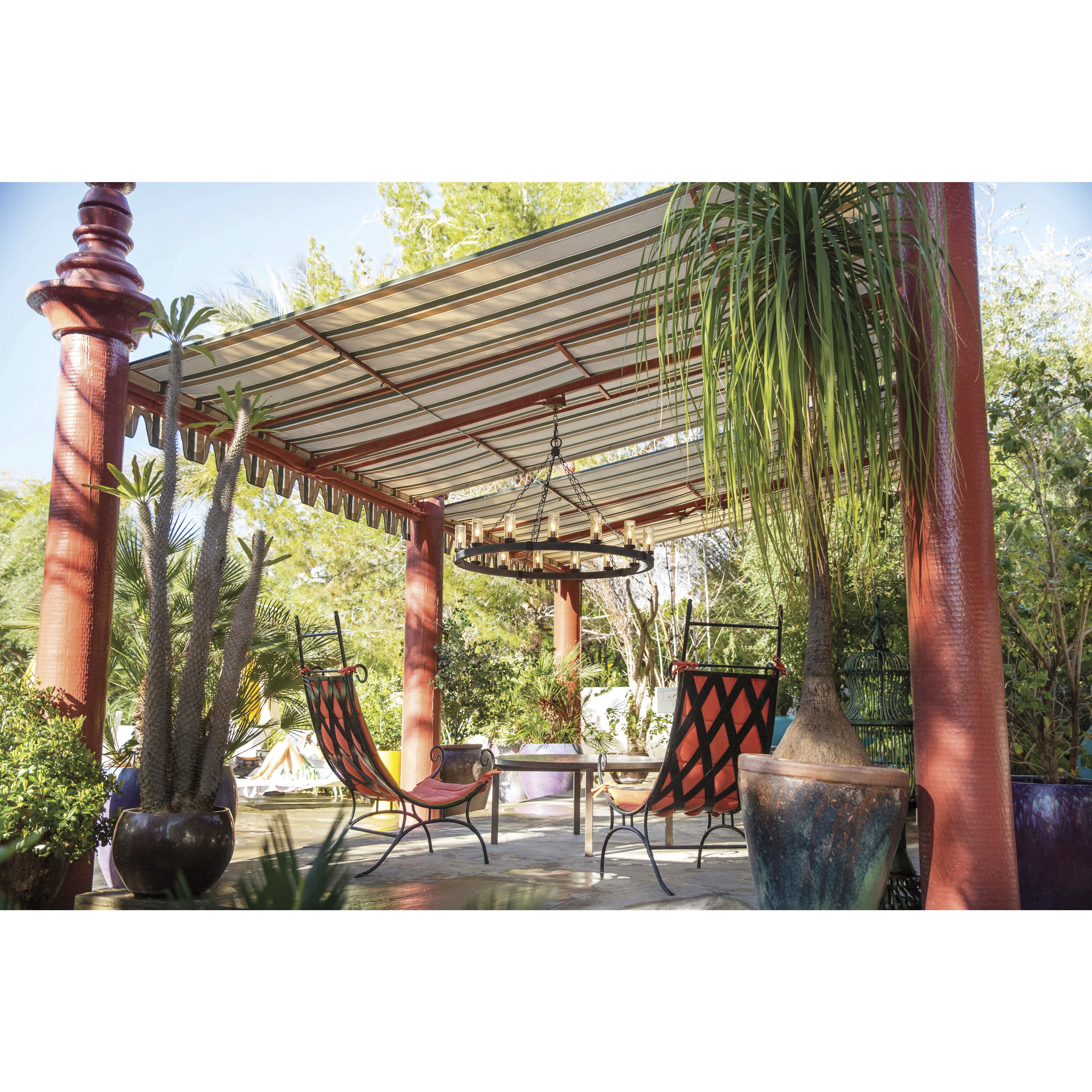 Open Air Sawyer 12 Light 38 inch Aged Zinc with Distressed Black Outdoor Hanging in Non-LED