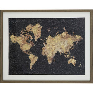 World Map Black/Gold Under Glass Art