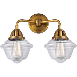 Nouveau 2 Small Oxford LED 16 inch Brushed Brass Bath Vanity Light Wall Light in Clear Glass