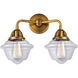 Nouveau 2 Small Oxford LED 16 inch Brushed Brass Bath Vanity Light Wall Light in Clear Glass