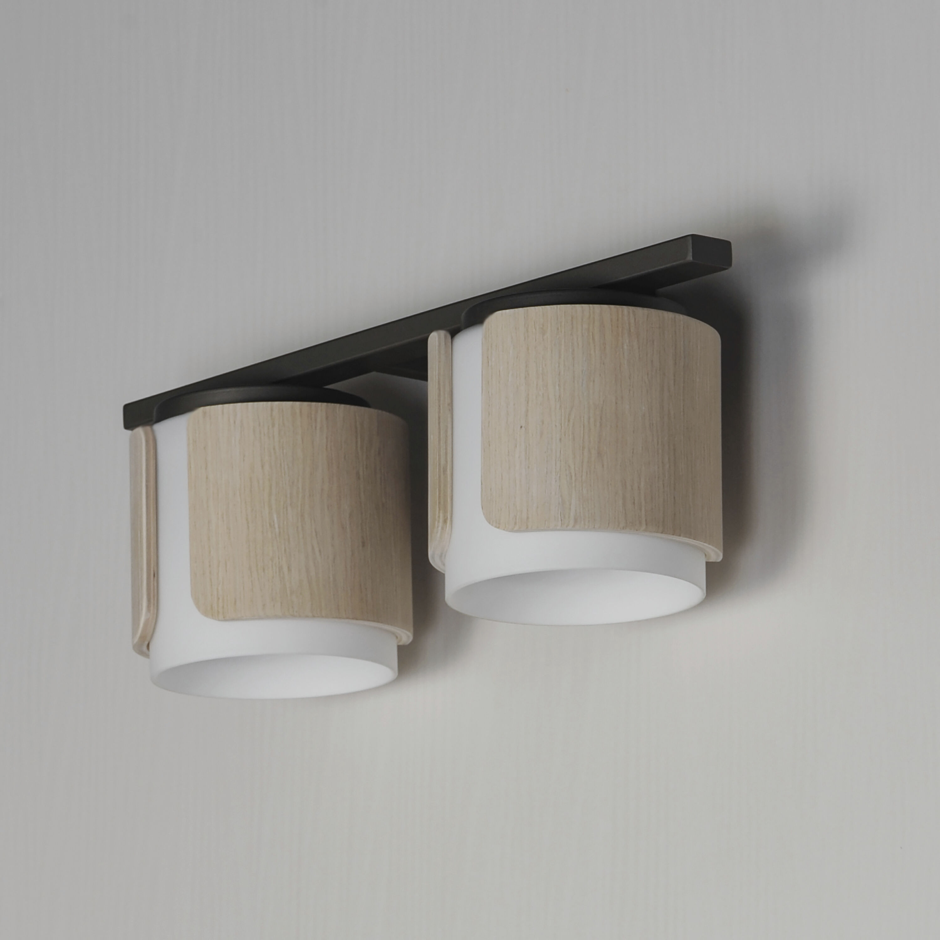 Draughtsman 2 Light 18 inch Natural WoodandCharcoal Bath Vanity Light Wall Light in Satin White, Natural Wood and Charcoal