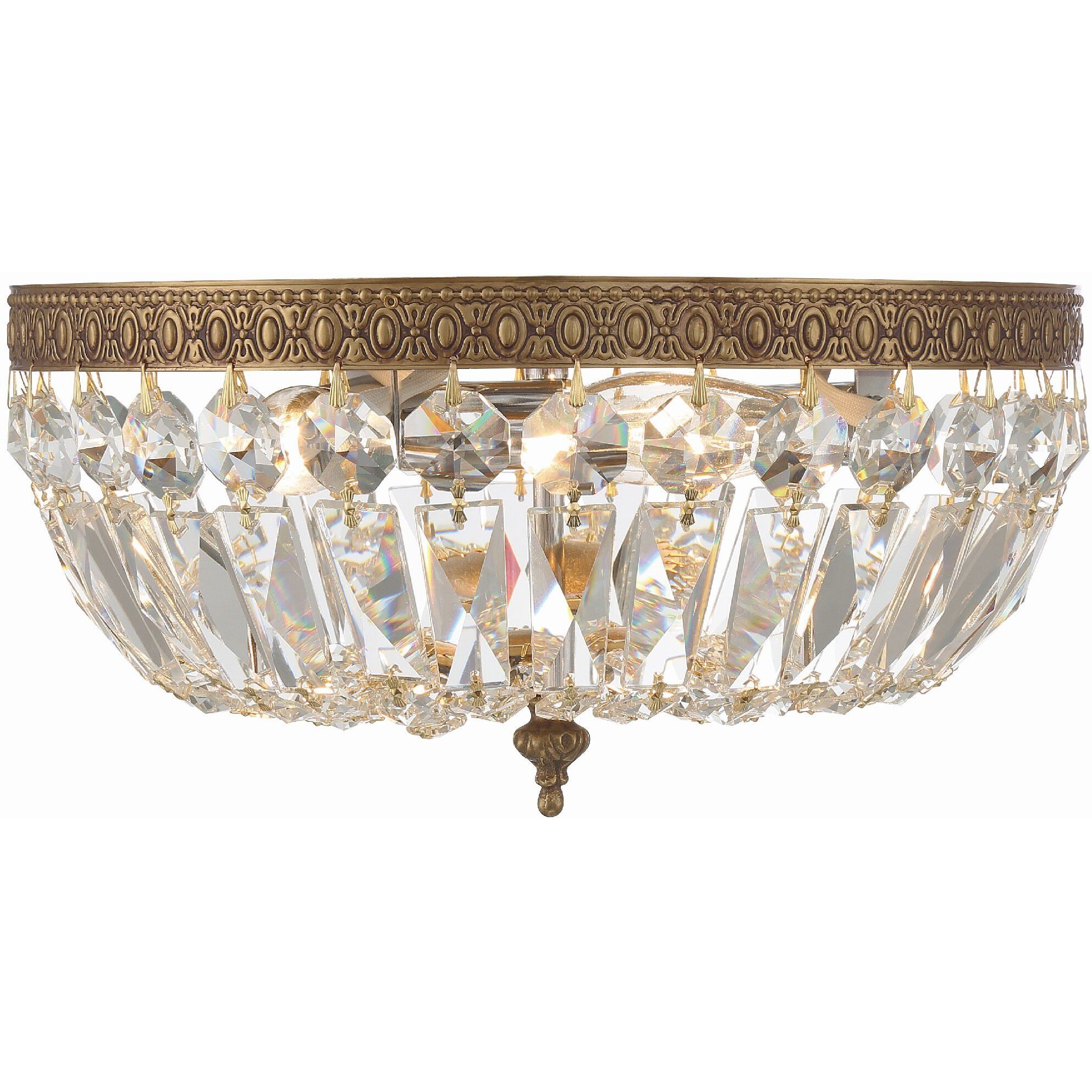 Waltham 3 Light 12 inch Olde Brass Flush Ceiling Light in Clear Spectra
