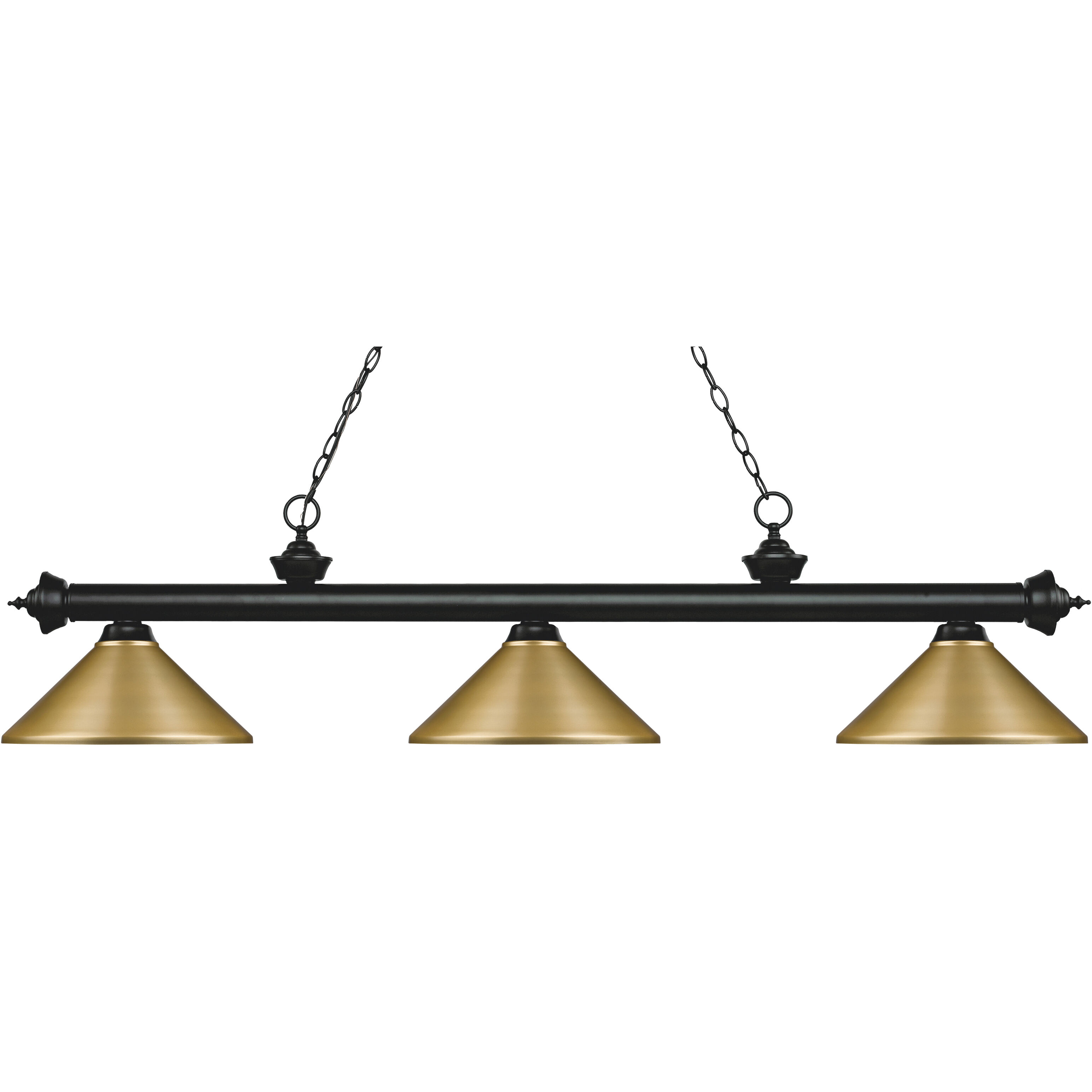 Riviera 3 Light 57.25 inch Matte Black Billiard Ceiling Light in 12.35, Satin Gold Steel