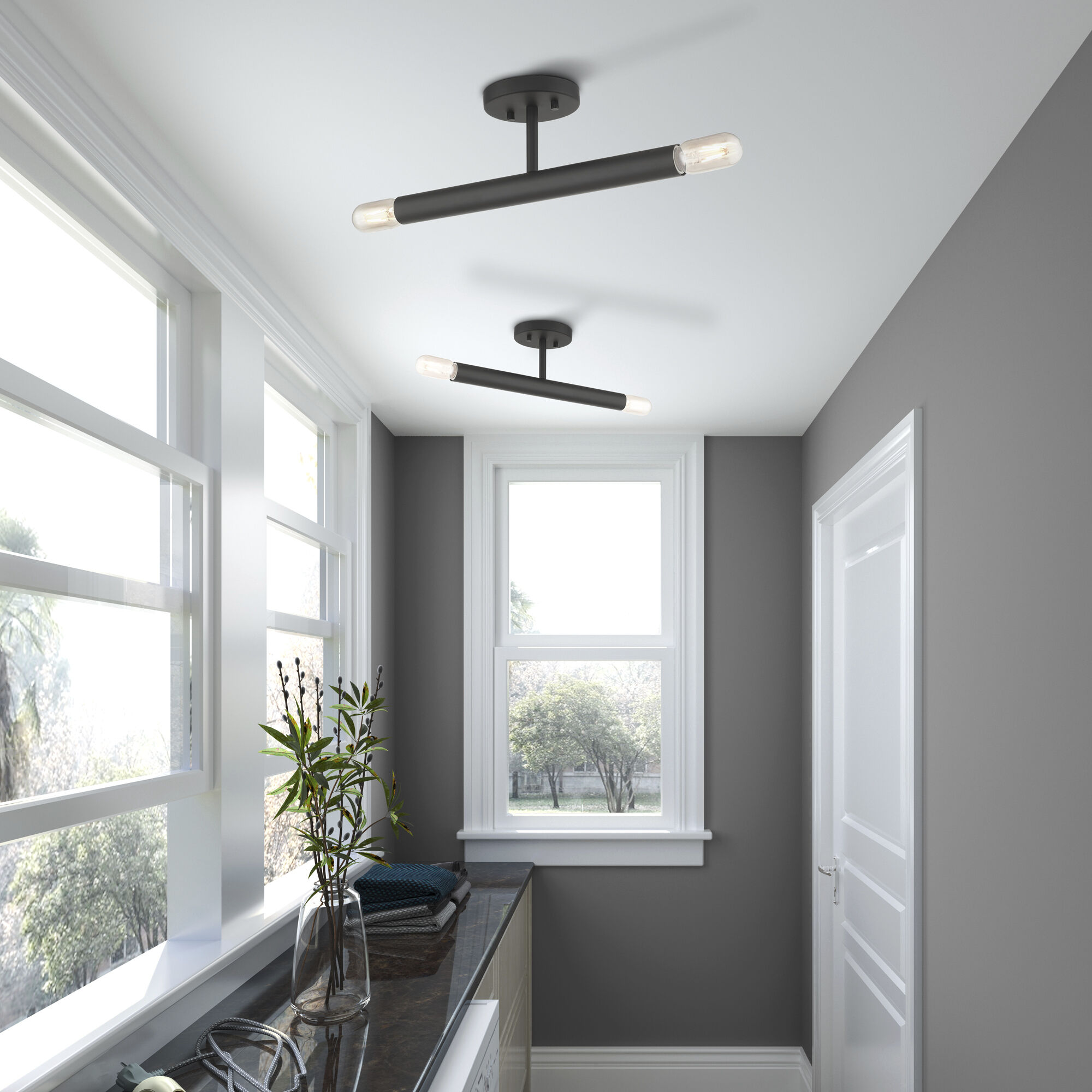 Copenhagen 2 Light 5.13 inch Black Semi-Flush Ceiling Light