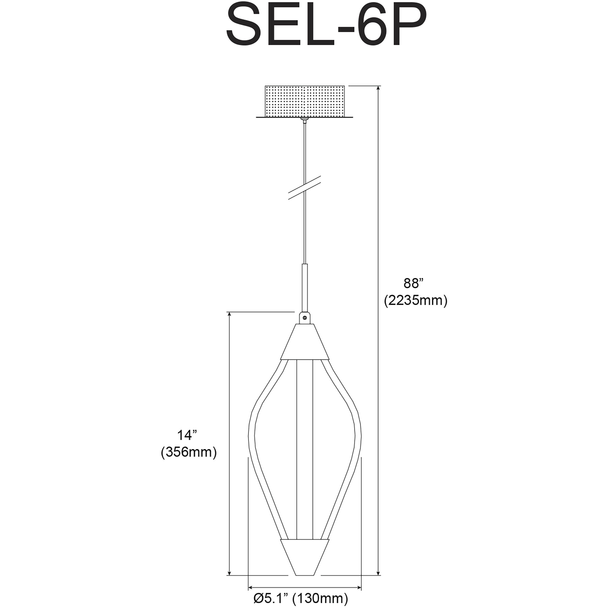 Selene LED 5 inch Polished Chrome Pendant Ceiling Light, Swooped Arms