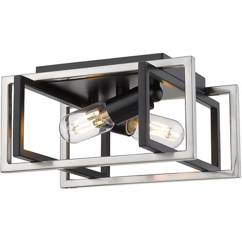 Tribeca 2 Light 12 inch Matte Black Flush Mount Ceiling Light in Pewter, Damp