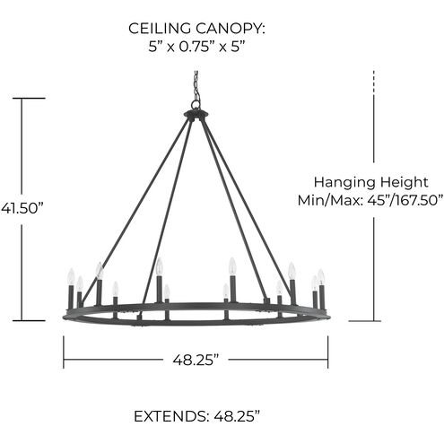 Pearson 12 Light 48 inch Black Iron Chandelier Ceiling Light