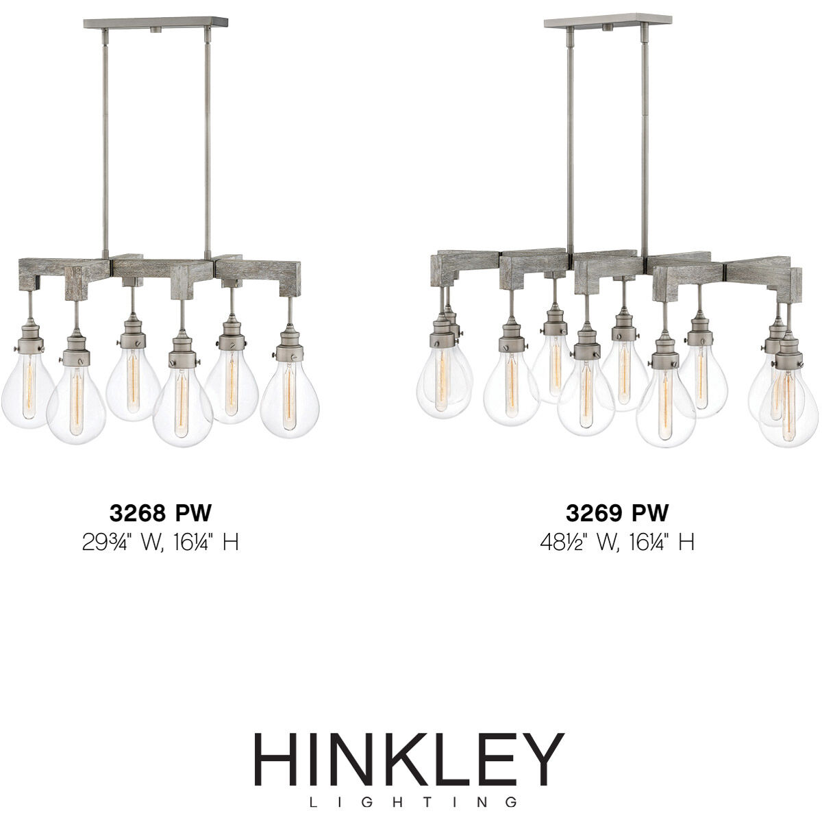 Denton 6 Light 29.75 inch Pewter with Driftwood Gray Indoor Linear Chandelier Ceiling Light