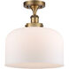 Ballston X-Large Bell LED 8 inch Brushed Brass Semi-Flush Mount Ceiling Light in Matte White Glass