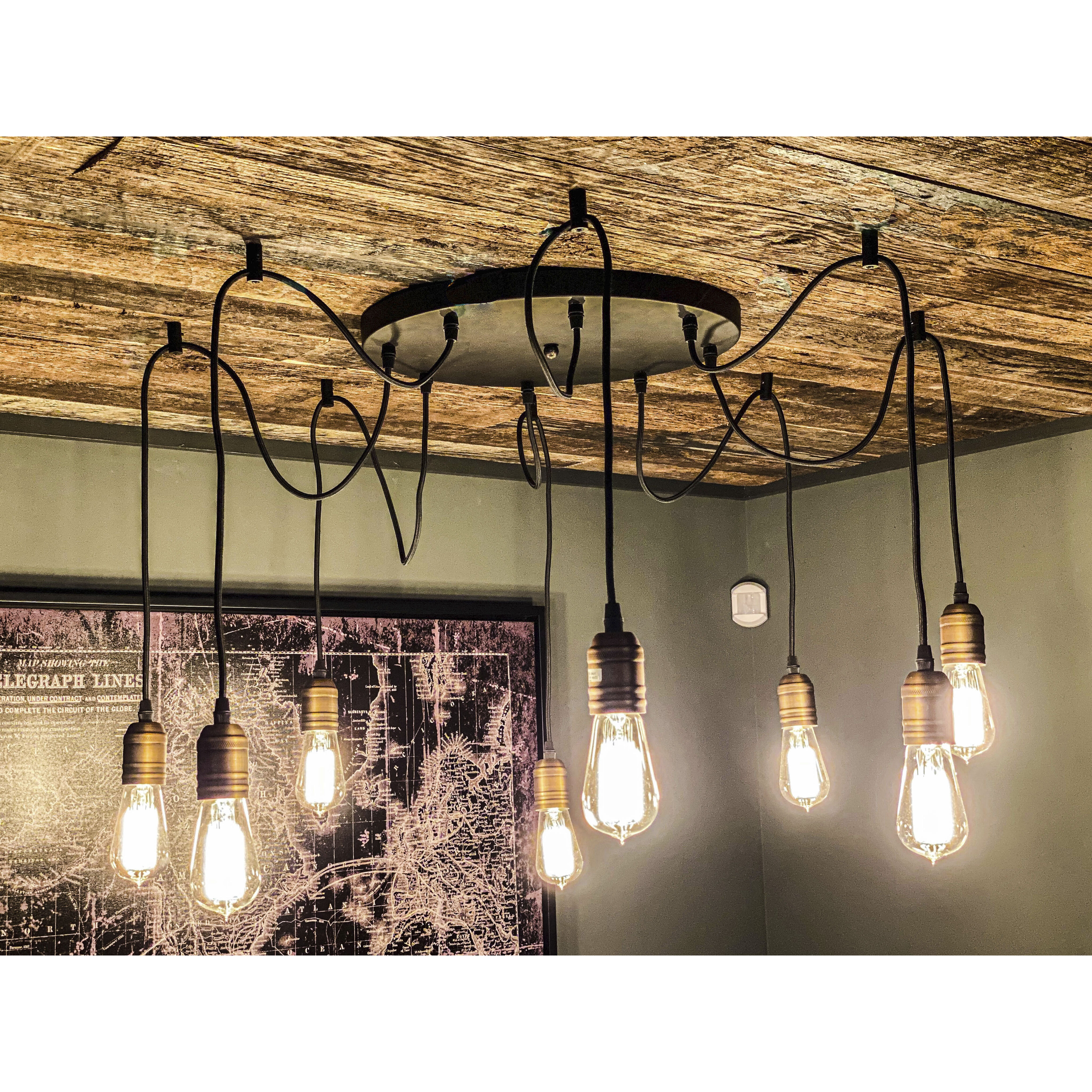 Early Electric 8 Light 16 inch Black/Antique Brass Multi-Light Pendant Ceiling Light