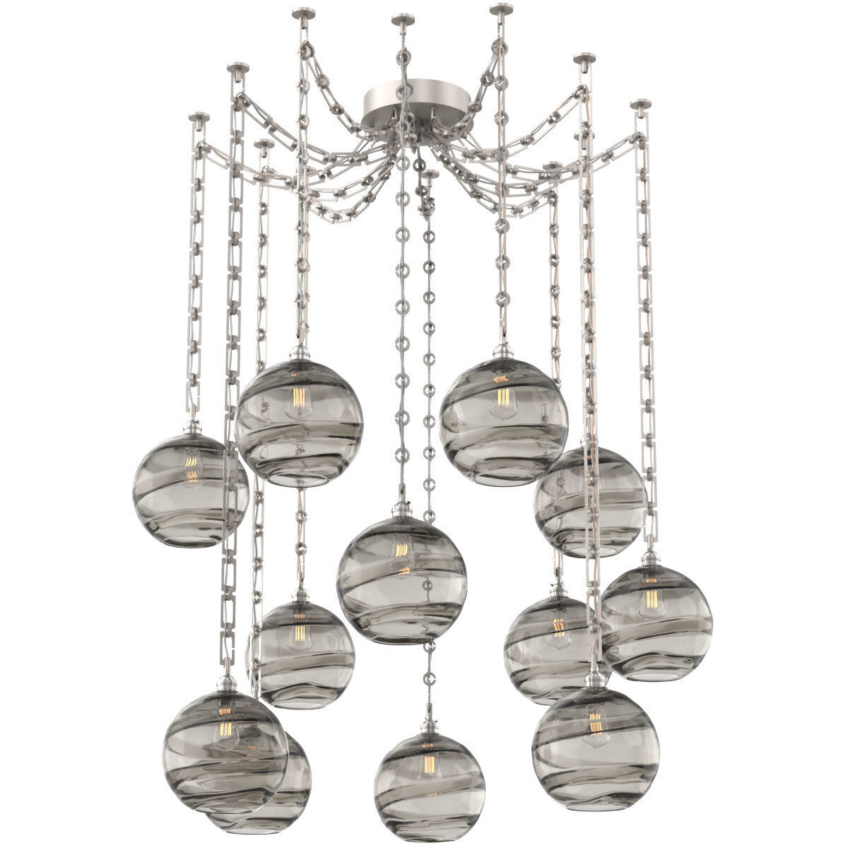Terra 12 Light 18 inch Beige Silver Swag Multi-Pendant Ceiling Light in Optic Rib Smoke, Rectangular Chain