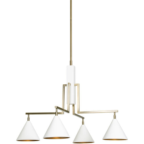 Sparrow 4 Light 30 inch Off-White Matte and Antique Brass Chandelier Ceiling Light