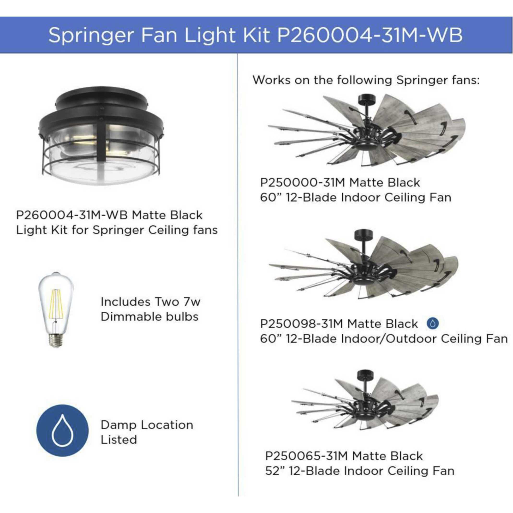 Springer II LED Matte Black Fan Light Kit