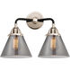 Nouveau 2 Large Cone 2 Light 16 inch Black Polished Nickel Bath Vanity Light Wall Light in Plated Smoke Glass