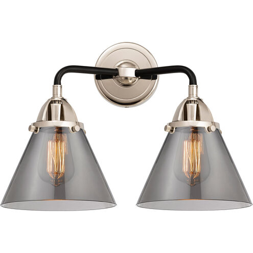 Nouveau 2 Large Cone 2 Light 16 inch Black Polished Nickel Bath Vanity Light Wall Light in Plated Smoke Glass