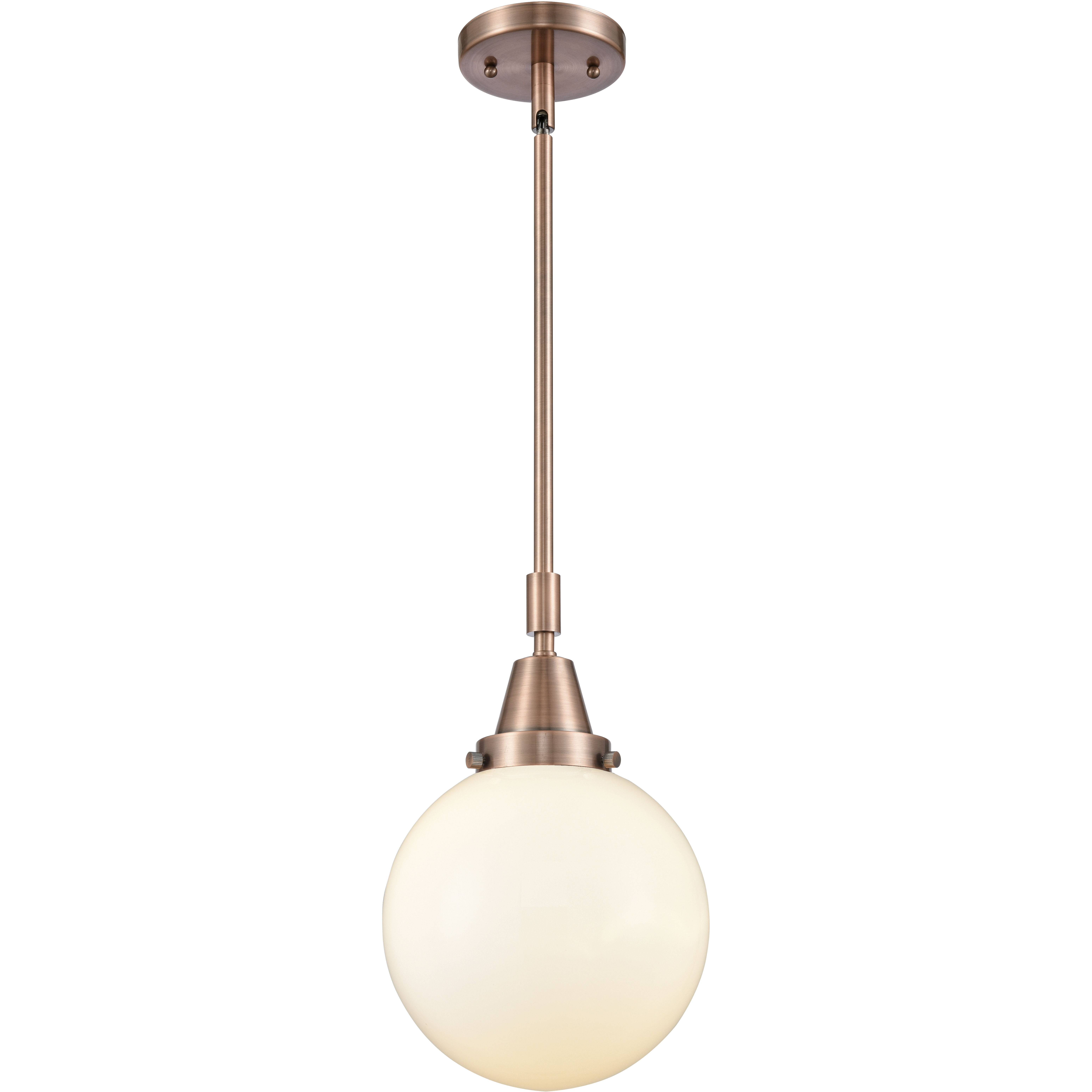Beacon 1 Light 8 inch Antique Copper Mini Pendant Ceiling Light in Matte White Glass