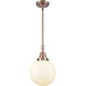Beacon 1 Light 8 inch Antique Copper Mini Pendant Ceiling Light in Matte White Glass