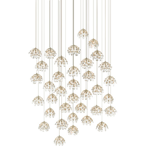 Crystal Bud 36 Light 33 inch Painted Silver/Contemporary Silver Leaf Multi-Drop Pendant Ceiling Light