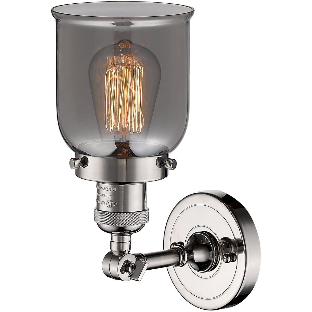 Franklin Restoration Small Bell LED 5 inch Polished Nickel Sconce Wall Light in Plated Smoke Glass, Franklin Restoration