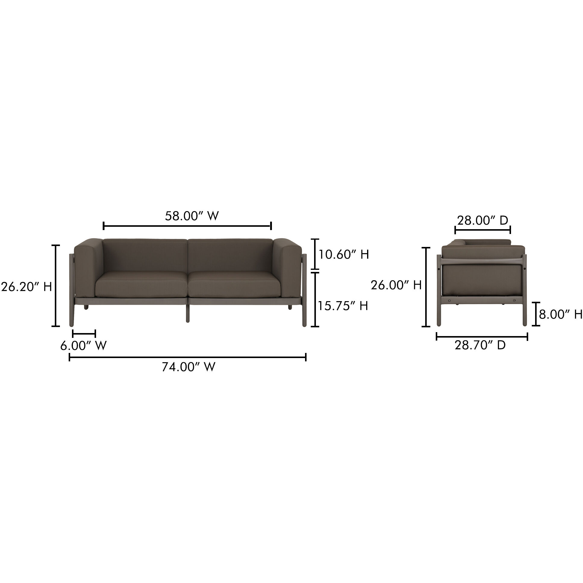 Suri Grey Outdoor Sofa, 2-Seat