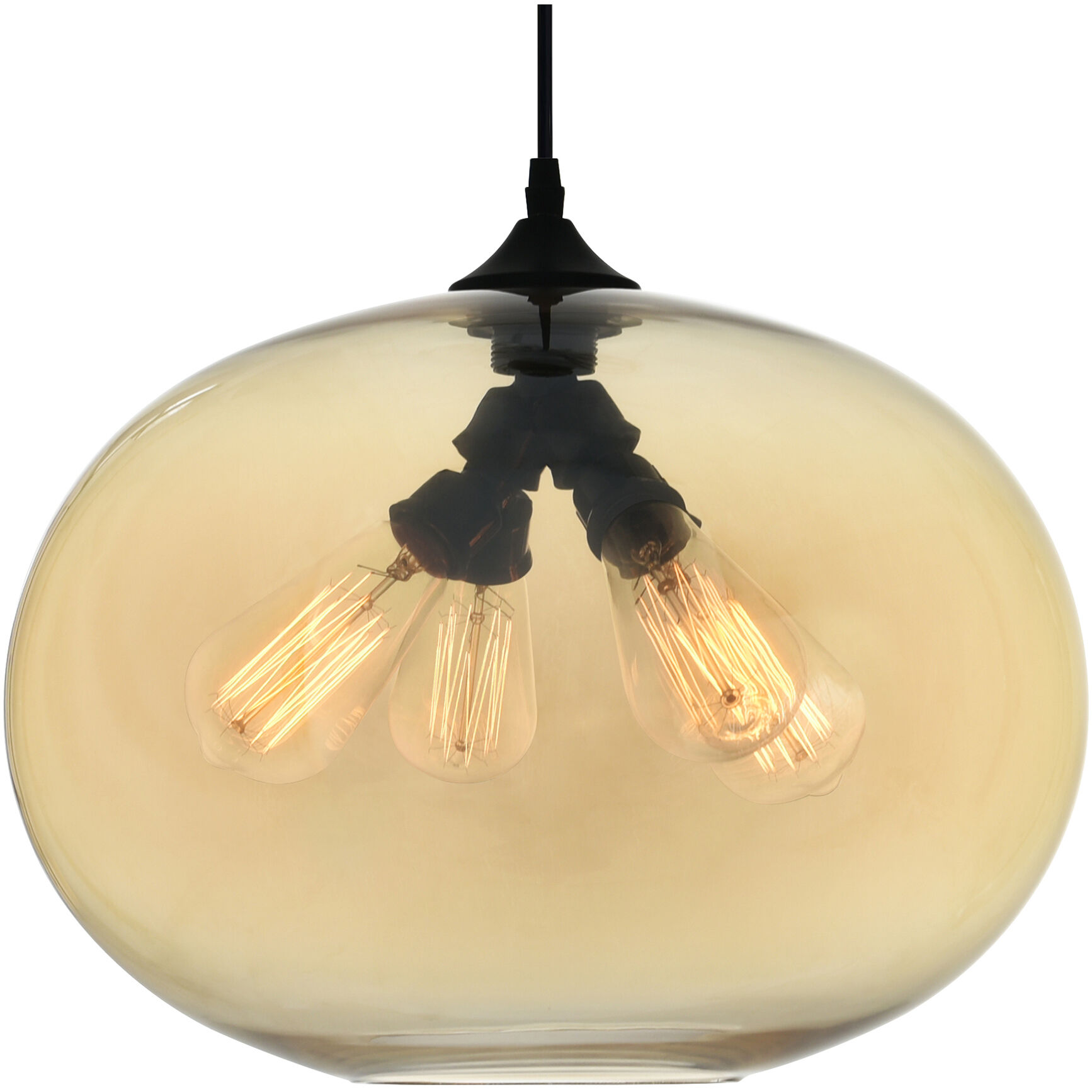 Glass 4 Light 16 inch Black Down Pendant Ceiling Light in Amber