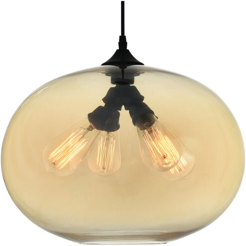Glass 4 Light 16 inch Black Down Pendant Ceiling Light in Amber