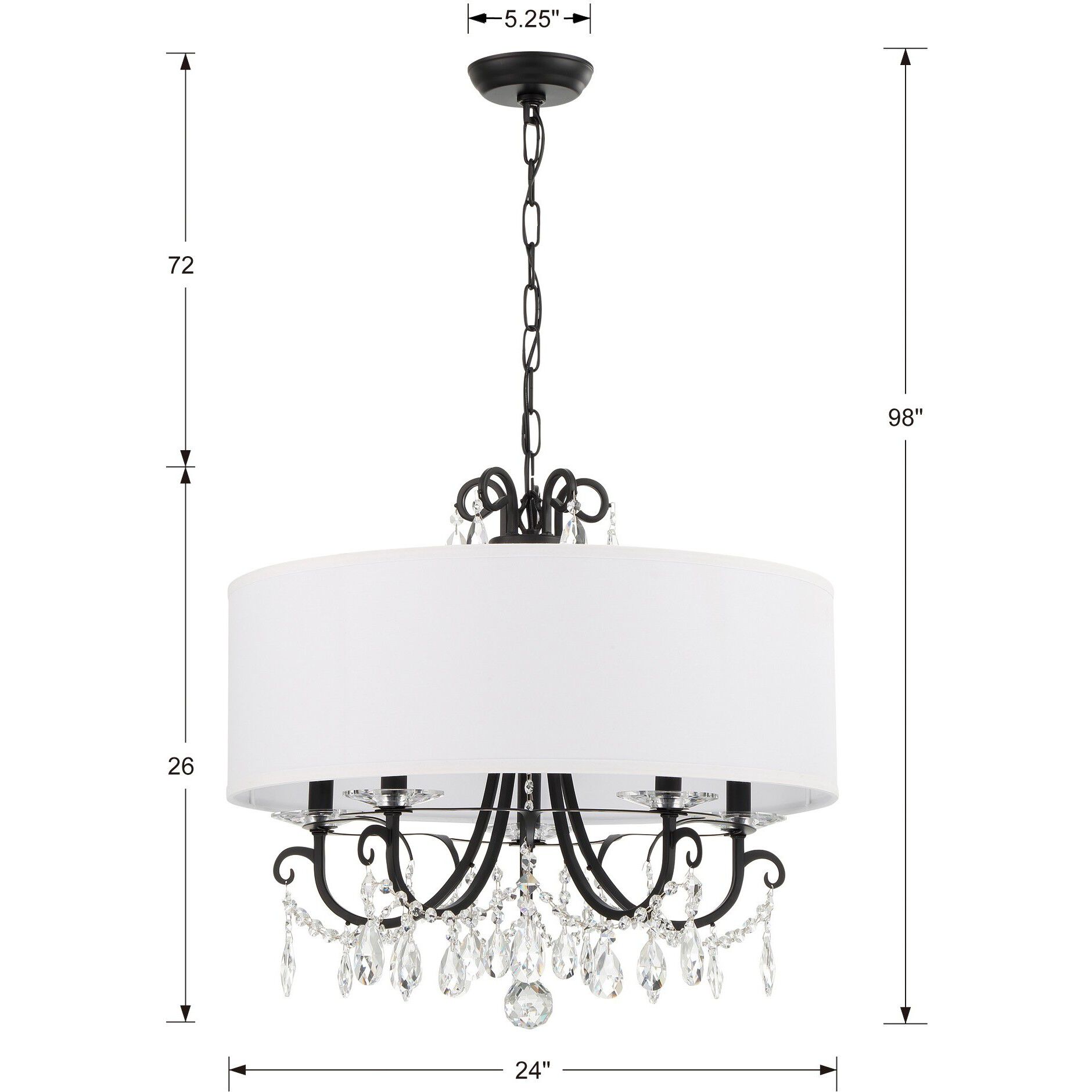 Othello 5 Light 24 inch Matte Black Chandelier Ceiling Light in Clear Hand Cut