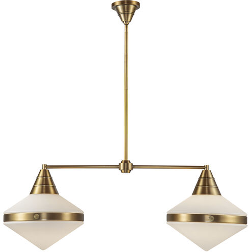 Willard 2 Light 40.63 inch Vintage Brass Linear Pendant Ceiling Light in Opal Glass