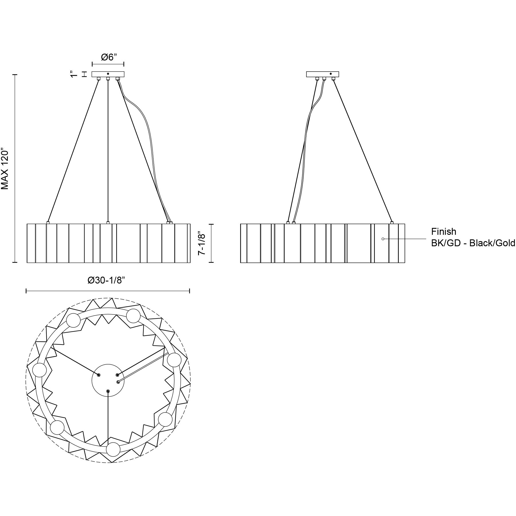 Akira 7 Light 30.13 inch Black/Gold Chandelier Ceiling Light