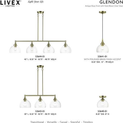 Glendon 3 Light 30 inch Antique Brass Linear Chandelier Ceiling Light