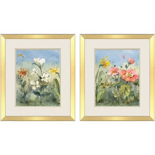 Summer Wildflowers Green and Yellow and Blue and Multi Framed Art