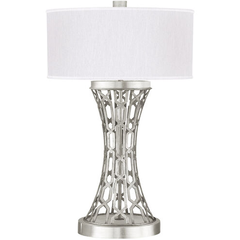 Allegretto 32 inch Silver Leaf Table Lamp Portable Light in White Fabric