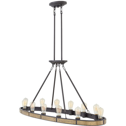 Everett 12 Light 48.25 inch Bronze with Heritage Brass Indoor Linear Chandelier Ceiling Light, Oval