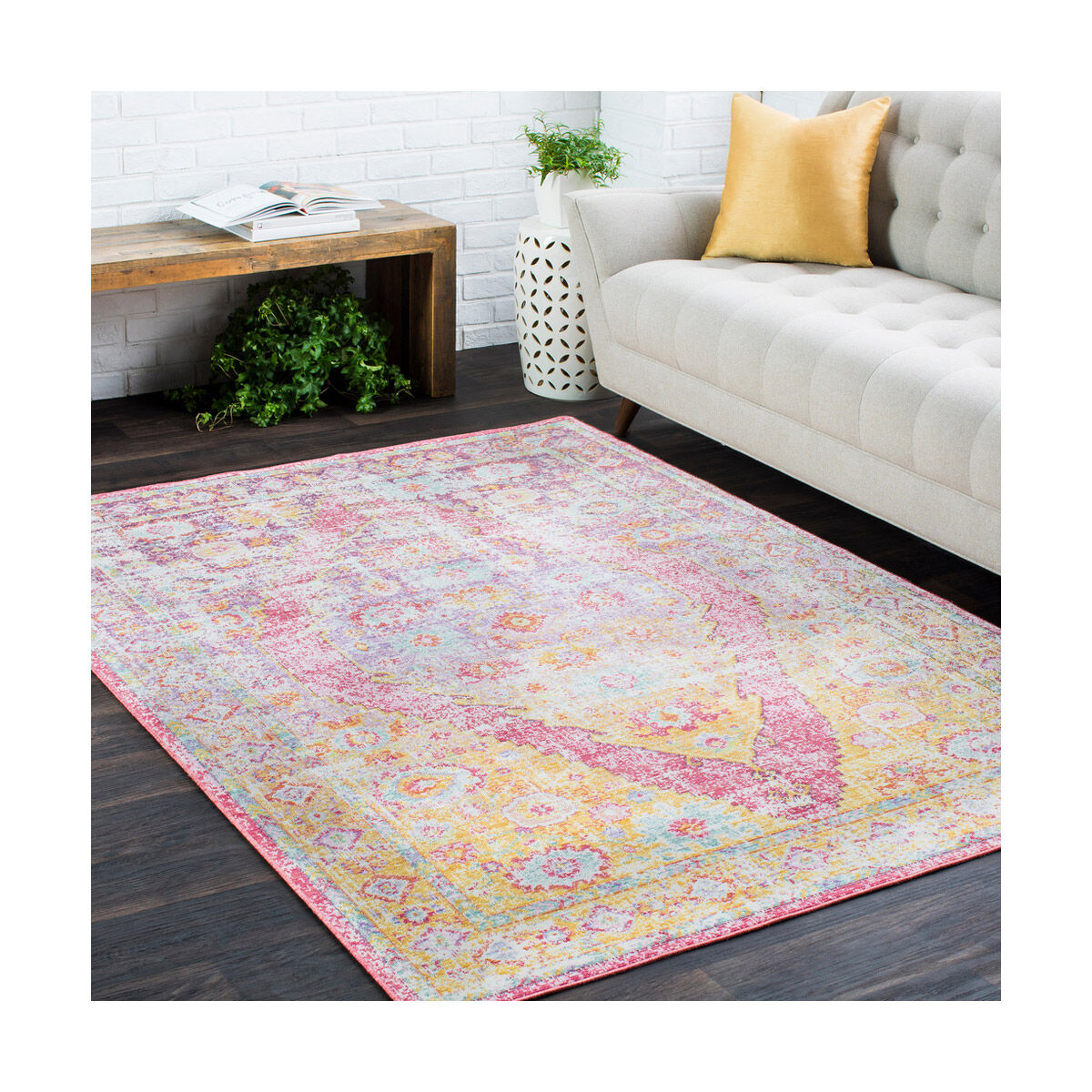 Antioch 71 X 47 inch Bright Pink Indoor Area Rug, Rectangle