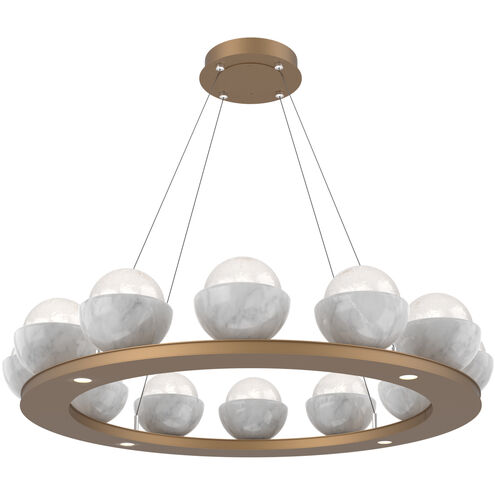 Cabochon LED 36.7 inch Novel Brass with White Marble Chandelier Ceiling Light in 3000K LED, Opal White