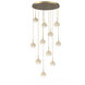 Cabochon LED Gilded Brass with Travertine Stone Pendant Chandelier Ceiling Light in 3000K LED, Opal White