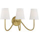 Modern 3 Light 20 inch Natural Brass Wall Sconce Wall Light
