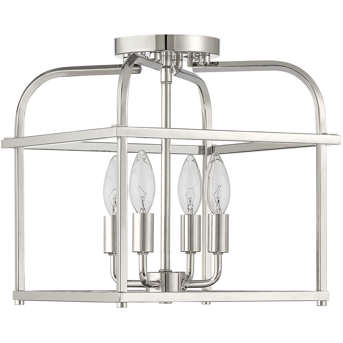 Transitional 4 Light 12 inch Polished Nickel Semi-Flush Ceiling Light