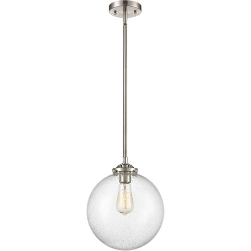 Nouveau XX-Large Beacon 1 Light 12 inch Brushed Satin Nickel Mini Pendant Ceiling Light in Seedy Glass, Nouveau