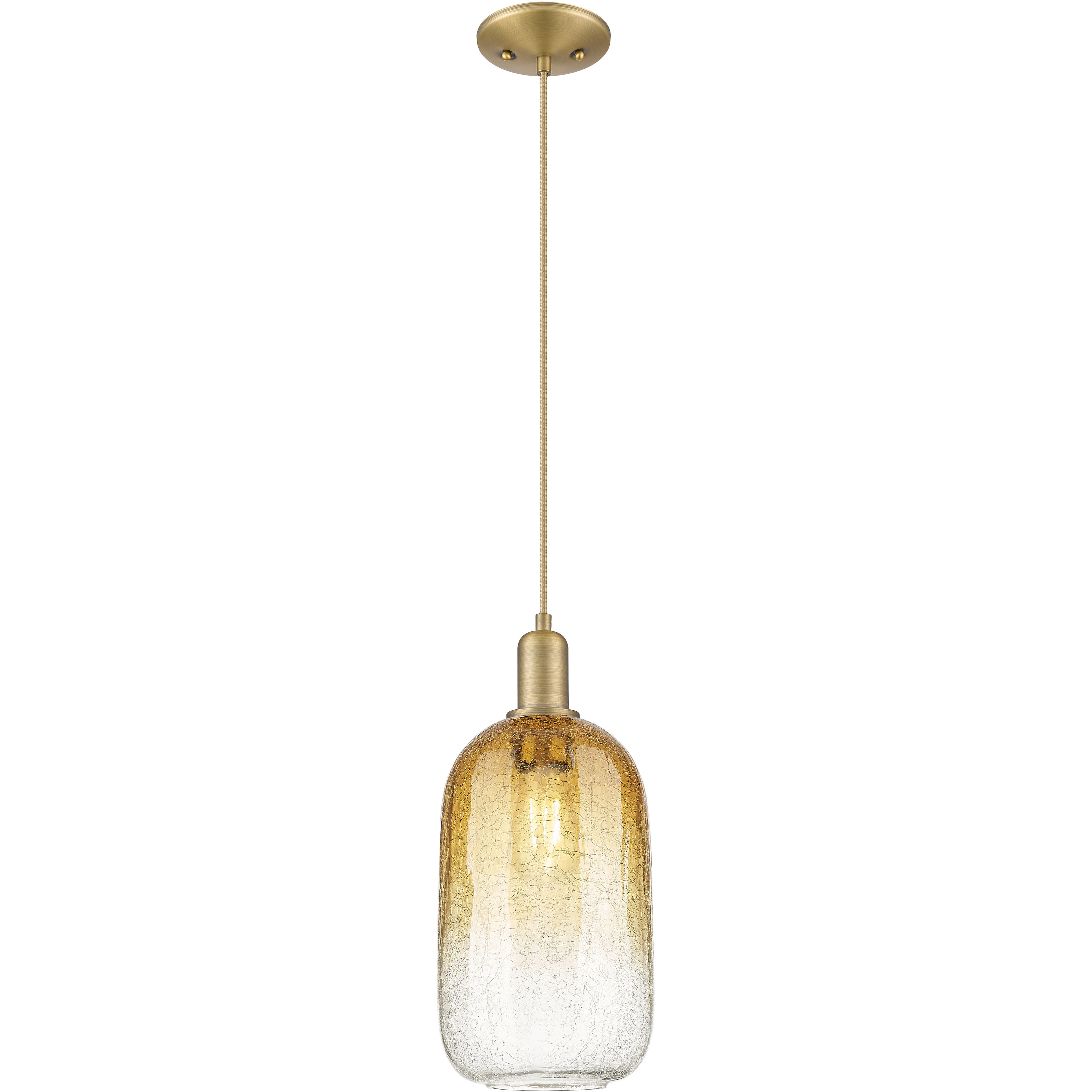 Downtown Urban Brookhaven Cloche 1 Light 7 inch Brushed Brass Mini Pendant Ceiling Light in Amber Glass