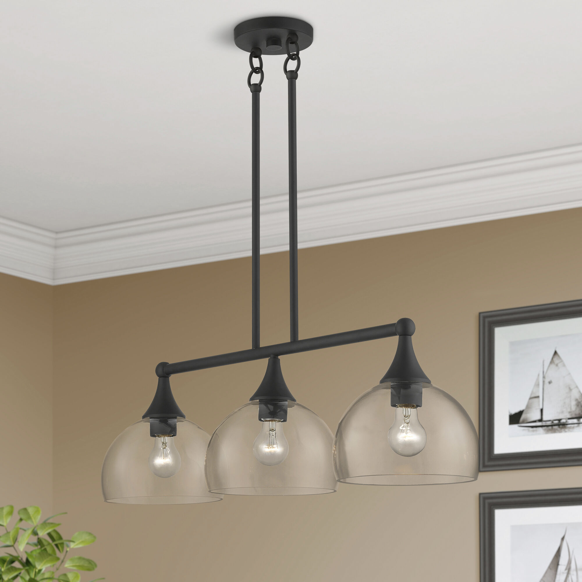 Glendon 3 Light 30 inch Black Linear Chandelier Ceiling Light