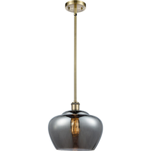Ballston Large Fenton LED 11 inch Antique Brass Pendant Ceiling Light in Plated Smoke Glass, Ballston
