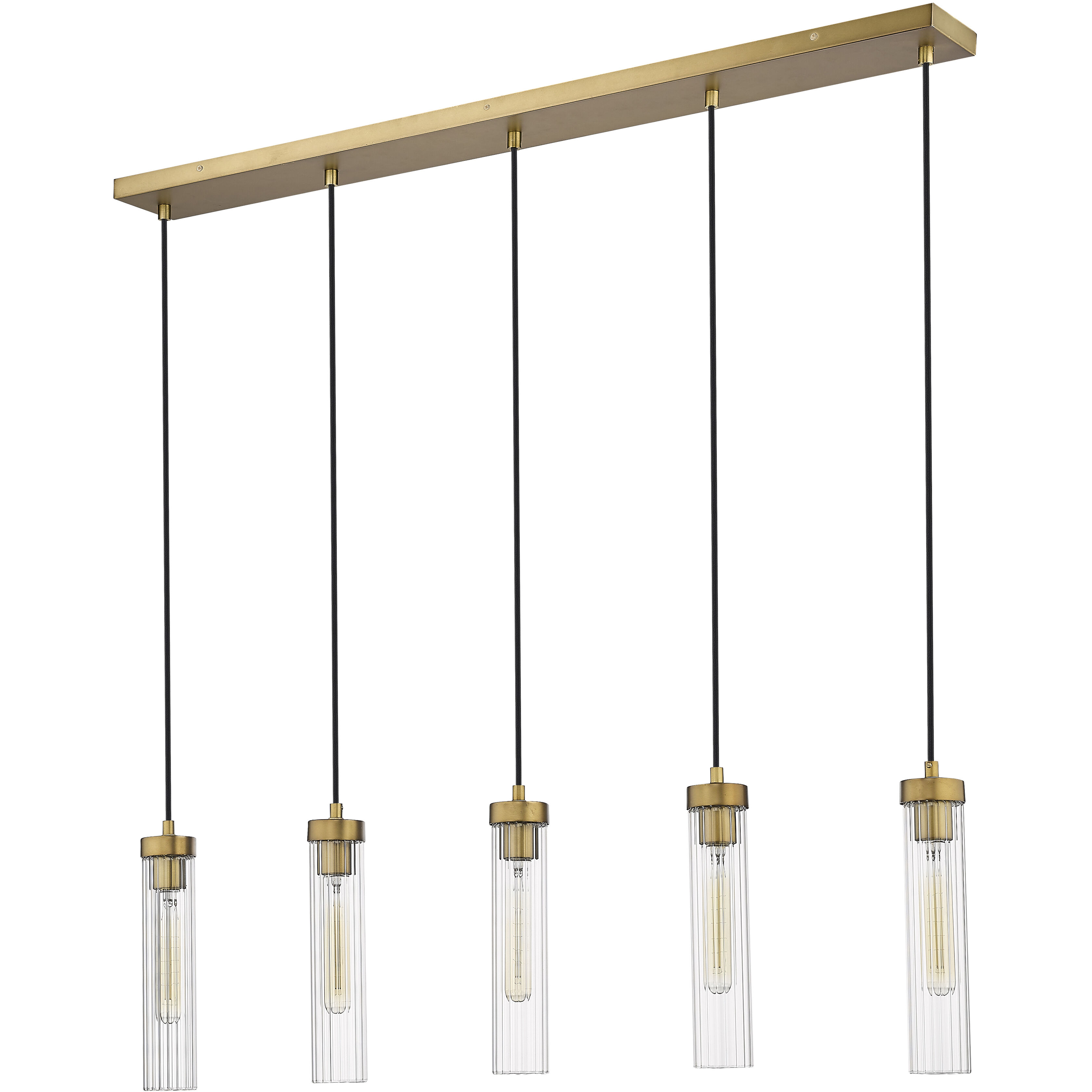 Beau 5 Light 42 inch Rubbed Brass Linear Chandelier Ceiling Light