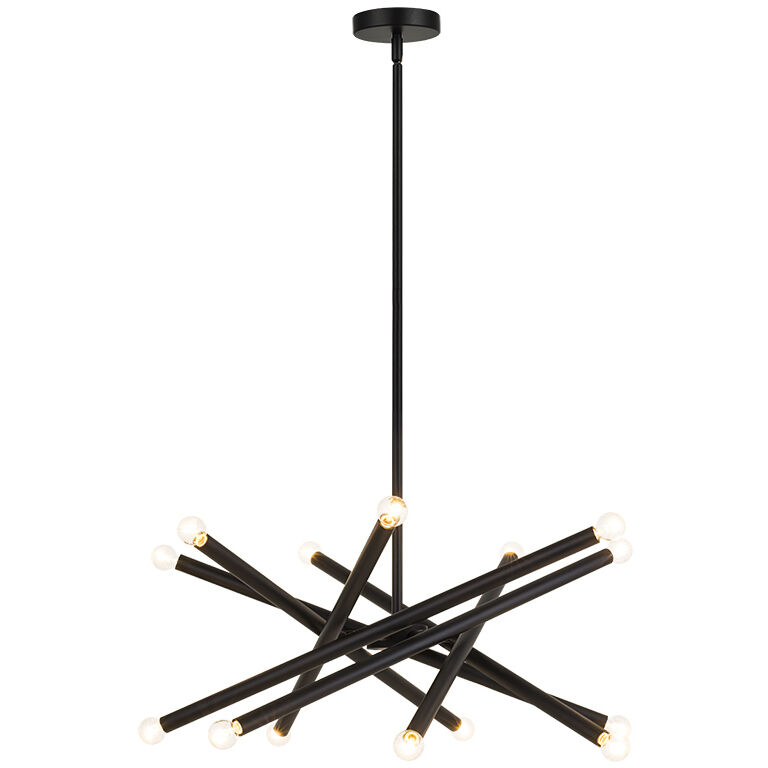 Matchstix 14 Light 34.75 inch Black Pendant Ceiling Light in Black and Clear