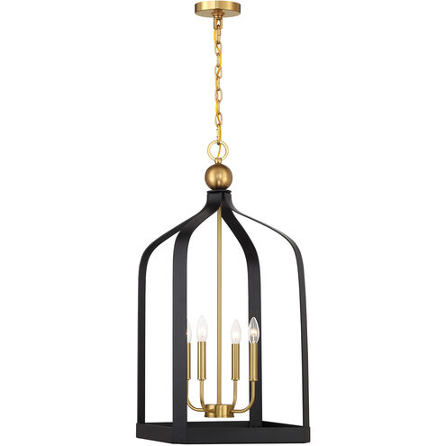 Sheffield 4 Light 15 inch Black with Warm Brass Accents Pendant Ceiling Light